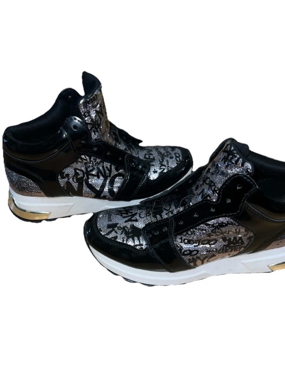 DKNY New York Women’s shoes 6M Sneaker Cool Silver Black & Chrome